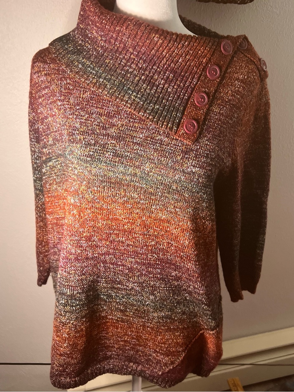 Dress Barn Multi-Color Ombre Cowl Sweater with Button Trim